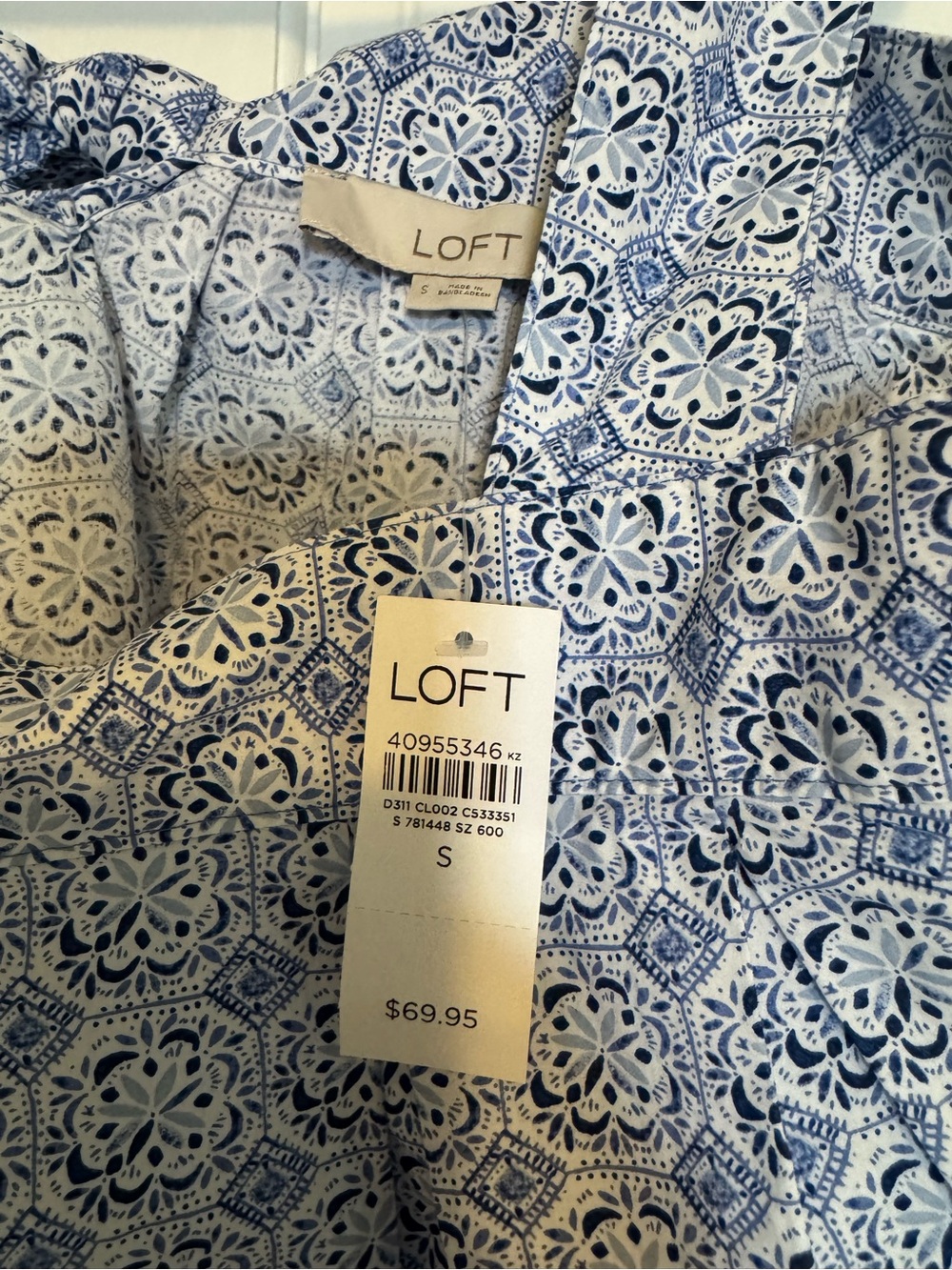 NWT! LOFT Mosaic Poplin Tie Back Pleated Tank Top - Picture 5 of 9